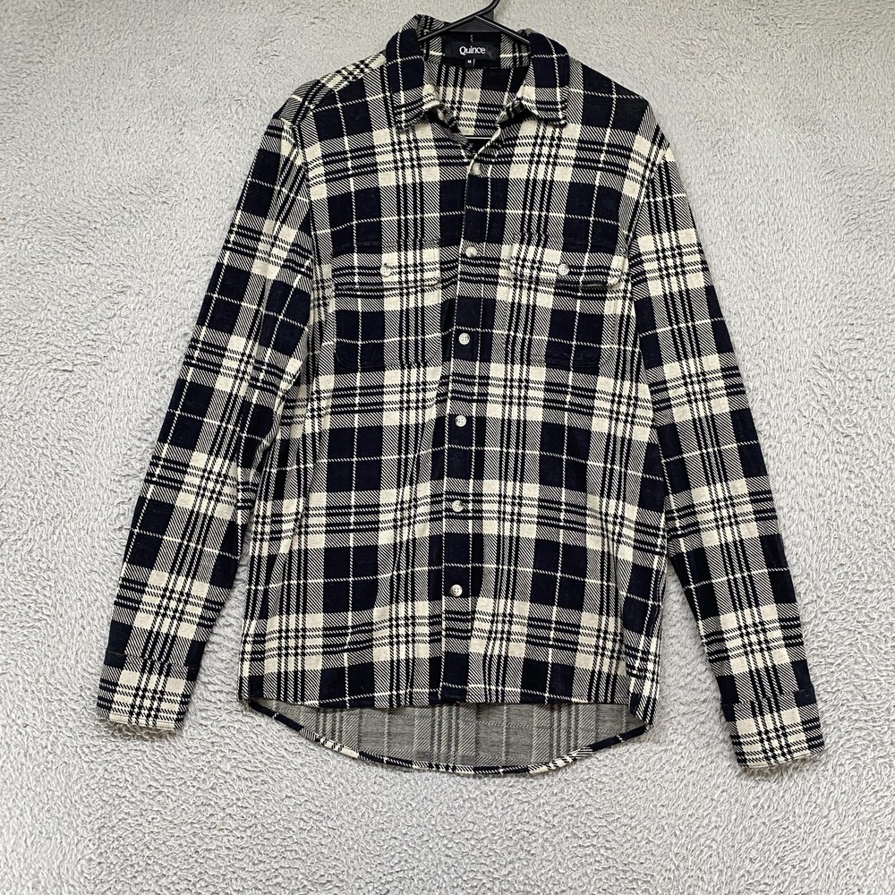Quince Stretch Sweater Fleece Shirt Mens Medium Plaid Button Up Long Sleeve Soft